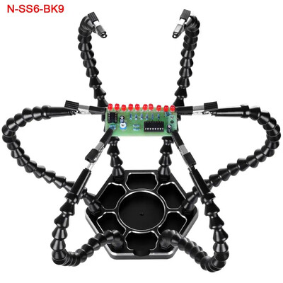 NEWACALOX 6PCS lanksčių rankų litavimo trečiasis pagalbinis stovas PCB grandinės plokštės laikiklis aliuminio lydinio pagrindo suvirinimo įrankiai