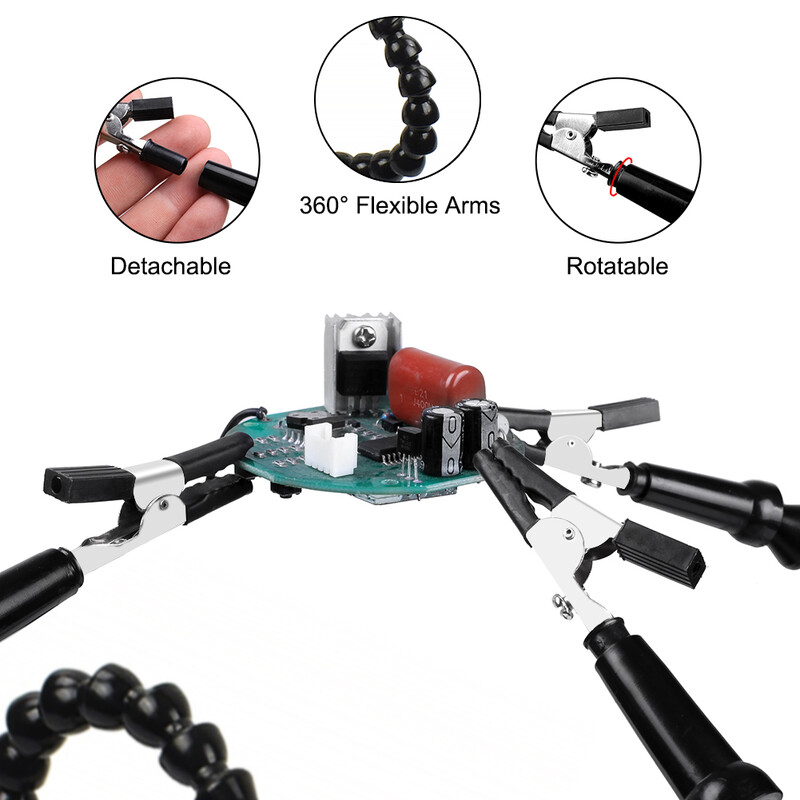 NEWACALOX 6PCS lanksčių rankų litavimo trečiasis pagalbinis stovas PCB grandinės plokštės laikiklis aliuminio lydinio pagrindo suvirinimo įrankiai