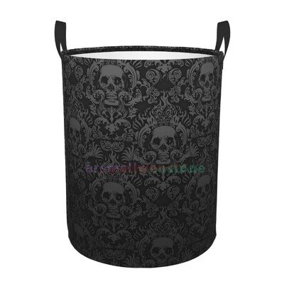 Gothic Gothic Black Skull Round Veļas šķērslis Glabāšanas grozs Rotaļlietas Drēbju organizators Mājas Vannas istaba Guļamistaba Kopmītnes Bērnudārzs