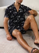 2024 Pijamale de acasă imprimate la modă pentru bărbați Pijamale cu litere imprimate Set pijamale negre