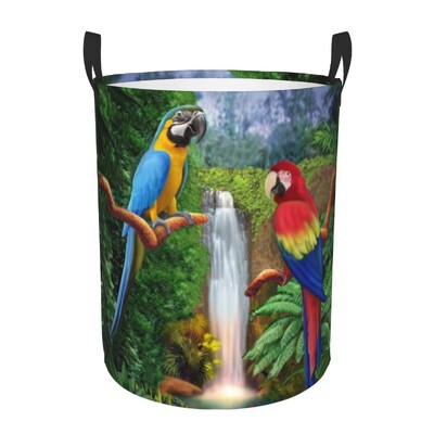 Coș de rufe personalizat, drăguț, papagali tropicali, păsări, coș de rufe cu capacitate pliabilă, coș de depozitare pentru îmbrăcăminte, Cockatiel Macaw Papagal, coș pentru copii
