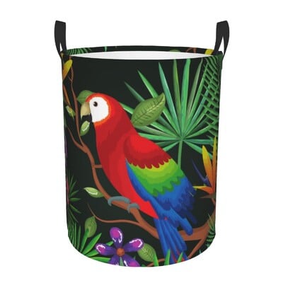 Coș de rufe personalizat, drăguț, papagali tropicali, păsări, coș de rufe cu capacitate pliabilă, coș de depozitare pentru îmbrăcăminte, Cockatiel Macaw Papagal, coș pentru copii