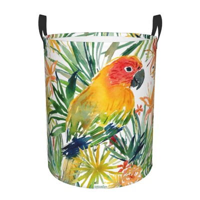 Coș de rufe personalizat, drăguț, papagali tropicali, păsări, coș de rufe cu capacitate pliabilă, coș de depozitare pentru îmbrăcăminte, Cockatiel Macaw Papagal, coș pentru copii