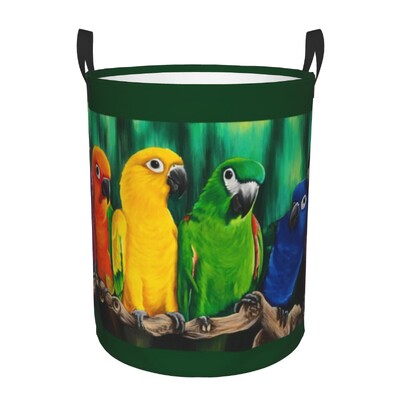 Coș de rufe personalizat, drăguț, papagali tropicali, păsări, coș de rufe cu capacitate pliabilă, coș de depozitare pentru îmbrăcăminte, Cockatiel Macaw Papagal, coș pentru copii