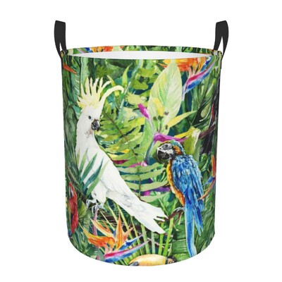 Coș de rufe personalizat, drăguț, papagali tropicali, păsări, coș de rufe cu capacitate pliabilă, coș de depozitare pentru îmbrăcăminte, Cockatiel Macaw Papagal, coș pentru copii