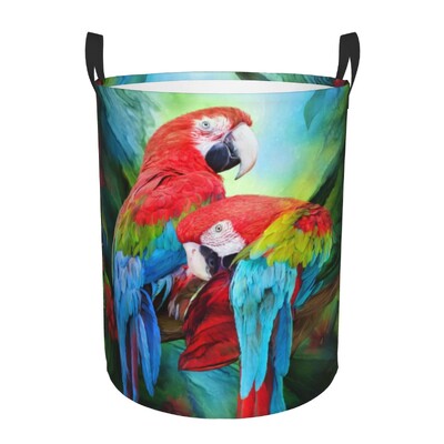 Coș de rufe personalizat, drăguț, papagali tropicali, păsări, coș de rufe cu capacitate pliabilă, coș de depozitare pentru îmbrăcăminte, Cockatiel Macaw Papagal, coș pentru copii