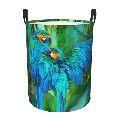 Coș de rufe personalizat, drăguț, papagali tropicali, păsări, coș de rufe cu capacitate pliabilă, coș de depozitare pentru îmbrăcăminte, Cockatiel Macaw Papagal, coș pentru copii