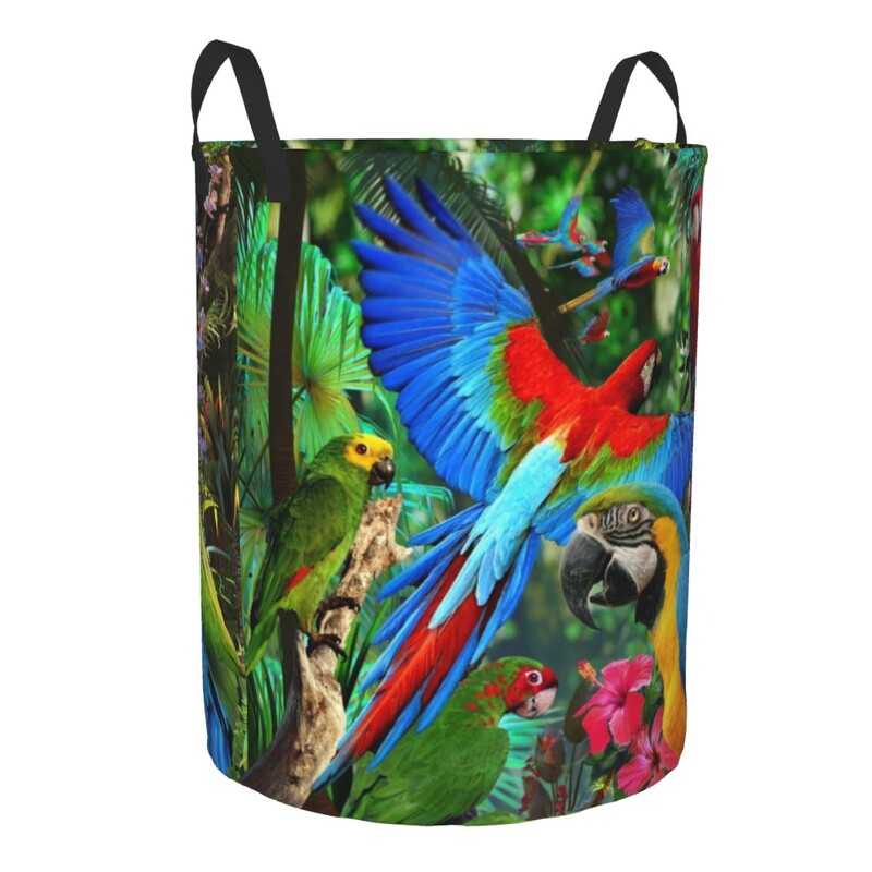 Coș de rufe personalizat, drăguț, papagali tropicali, păsări, coș de rufe cu capacitate pliabilă, coș de depozitare pentru îmbrăcăminte, Cockatiel Macaw Papagal, coș pentru copii