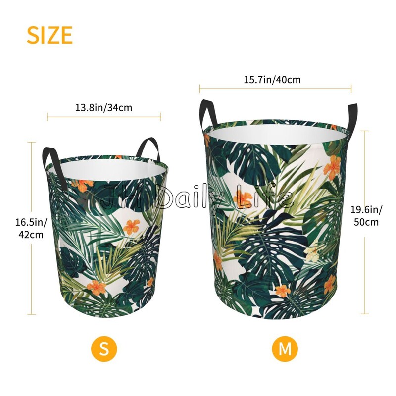 Pálmalevelek és hibiszkuszvirágok, kerek ruhaneműk akadályozzák a trópusi ananászokat Tárolókosár Játékok Ruharendező láda otthonra