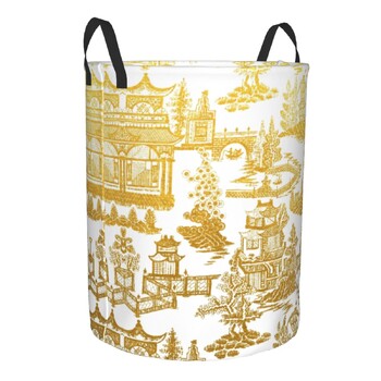 Προσαρμοσμένο καλάθι πλυντηρίων Golden Pagoda Chinoiserie, Vintage, ανατολίτικη ιτιά, μοτίβο ρούχων, κάδος αποθήκευσης παιδικών παιχνιδιών