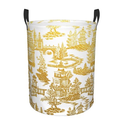 Pielāgots Golden Pagoda Chinoiserie veļas grozs Vintage austrumu vītolu raksta drēbju aizliktnis bērnudārza bērniem rotaļlietu glabāšanas tvertne