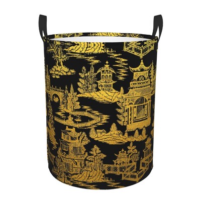 Individualizuotos Golden Pagoda Chinoiserie skalbinių krepšelis Vintažinio rytietiško gluosnio rašto drabužių užsegimas darželio vaikams žaislų laikymo dėžė