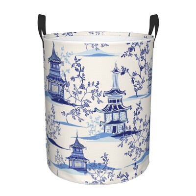Individualizuotos Golden Pagoda Chinoiserie skalbinių krepšelis Vintažinio rytietiško gluosnio rašto drabužių užsegimas darželio vaikams žaislų laikymo dėžė