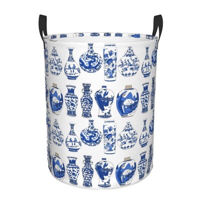 Individualizuotos Golden Pagoda Chinoiserie skalbinių krepšelis Vintažinio rytietiško gluosnio rašto drabužių užsegimas darželio vaikams žaislų laikymo dėžė