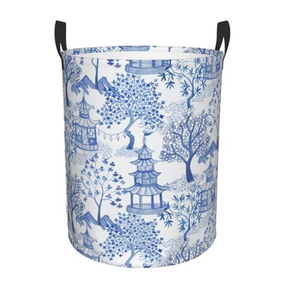Individualizuotos Golden Pagoda Chinoiserie skalbinių krepšelis Vintažinio rytietiško gluosnio rašto drabužių užsegimas darželio vaikams žaislų laikymo dėžė