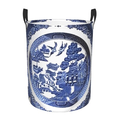 Individualizuotos Golden Pagoda Chinoiserie skalbinių krepšelis Vintažinio rytietiško gluosnio rašto drabužių užsegimas darželio vaikams žaislų laikymo dėžė