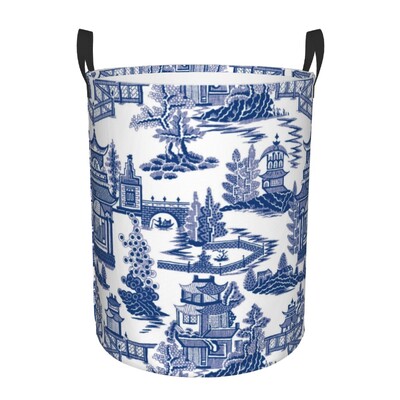 Individualizuotos Golden Pagoda Chinoiserie skalbinių krepšelis Vintažinio rytietiško gluosnio rašto drabužių užsegimas darželio vaikams žaislų laikymo dėžė