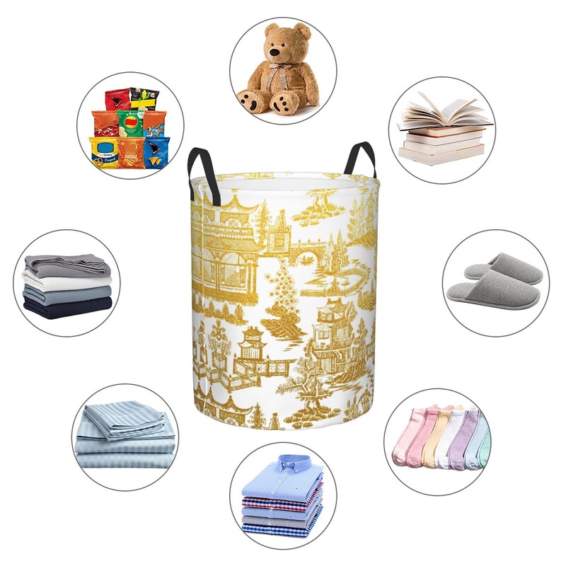 Individualizuotos Golden Pagoda Chinoiserie skalbinių krepšelis Vintažinio rytietiško gluosnio rašto drabužių užsegimas darželio vaikams žaislų laikymo dėžė