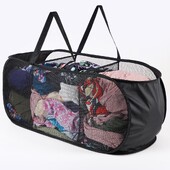 Mrežasta skočna košara za rublje, 3 odjeljka, horizontalna, sklopiva, razvrstljiva košara za rublje za odjeću, praonica, igračke, putovanja