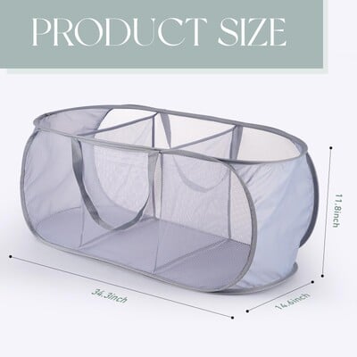 Mrežasta skočna košara za rublje, 3 odjeljka, horizontalna, sklopiva, razvrstljiva košara za rublje za odjeću, praonica, igračke, putovanja