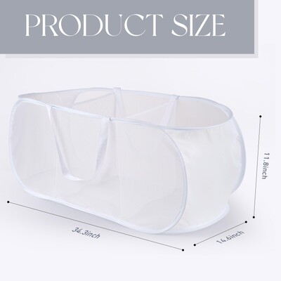 Mrežasta skočna košara za rublje, 3 odjeljka, horizontalna, sklopiva, razvrstljiva košara za rublje za odjeću, praonica, igračke, putovanja