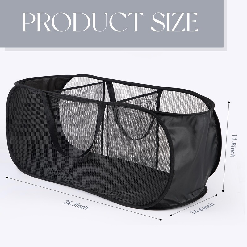 Mrežasta skočna košara za rublje, 3 odjeljka, horizontalna, sklopiva, razvrstljiva košara za rublje za odjeću, praonica, igračke, putovanja