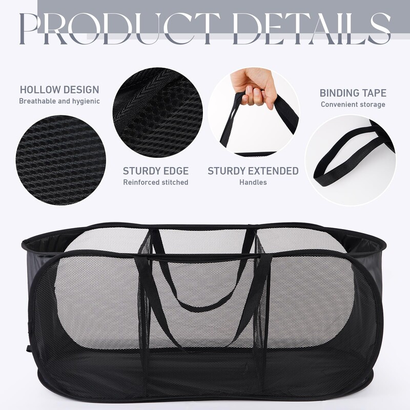 Mrežasta skočna košara za rublje, 3 odjeljka, horizontalna, sklopiva, razvrstljiva košara za rublje za odjeću, praonica, igračke, putovanja