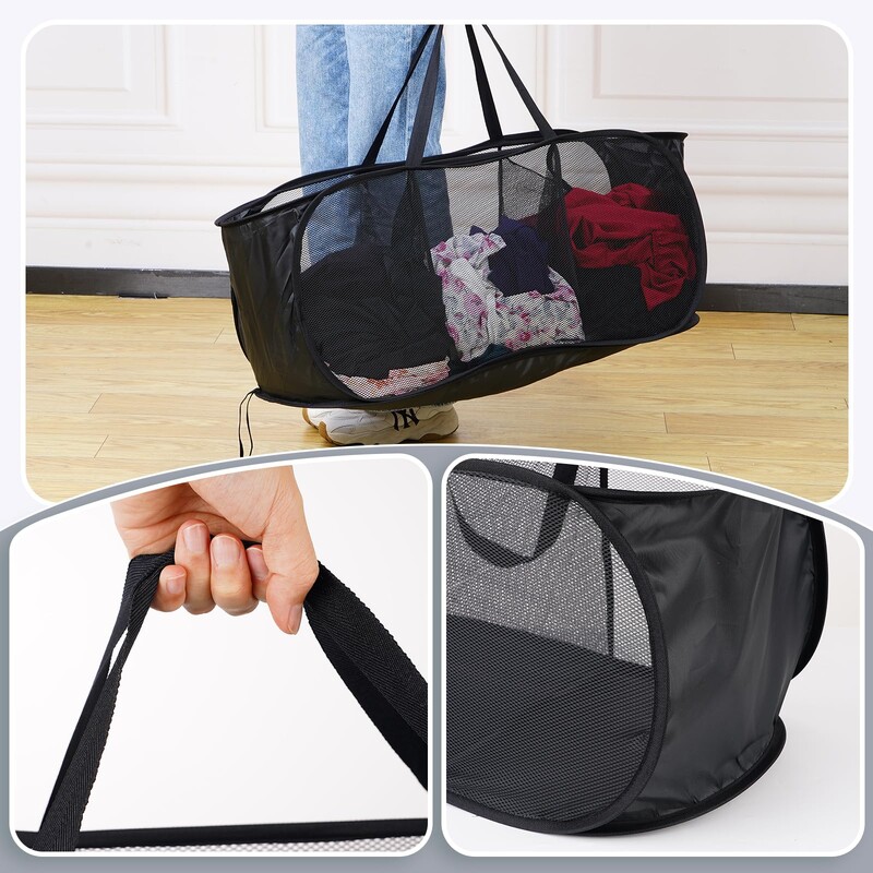 Mrežasta skočna košara za rublje, 3 odjeljka, horizontalna, sklopiva, razvrstljiva košara za rublje za odjeću, praonica, igračke, putovanja