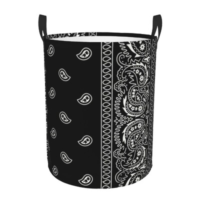 Egyedi fekete-fehér Paisley Chicano Bandana stílusú mosodai akadály nagy ruhatároló kosár játéktároló tároló óvoda számára