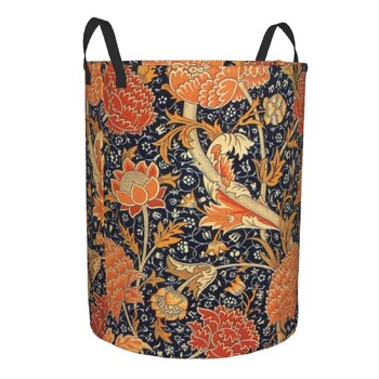 Προσαρμοσμένο William Morris Orange Cray Floral Art Καλάθι Πλυντηρίου Ύφασμα μοτίβο Ρούχα τσάντα αποθήκευσης παιδικών παιχνιδιών