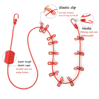 Νέα φορητή ράμπα ρούχων με 12 κλιπ αναδιπλούμενη ράφι στεγνωτηρίου ρούχων με σχοινί για στεγνωτήριο ρούχων Εξωτερική γραμμή κρεμάσματος υφασμάτων