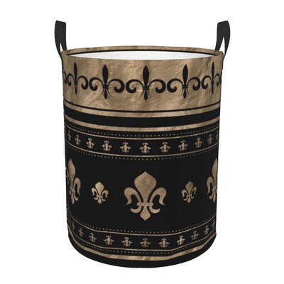 Zákazkový zlatý filigránový kôš na bielizeň Fleur-De-Lys, veľký úložný kôš s kvetmi ľalie Fleur-De-Lys, organizér na hračky do detskej izby