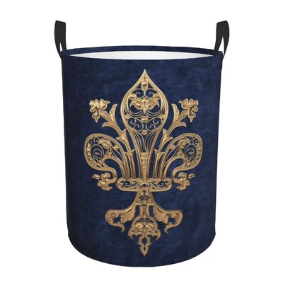 Zákazkový zlatý filigránový kôš na bielizeň Fleur-De-Lys, veľký úložný kôš s kvetmi ľalie Fleur-De-Lys, organizér na hračky do detskej izby