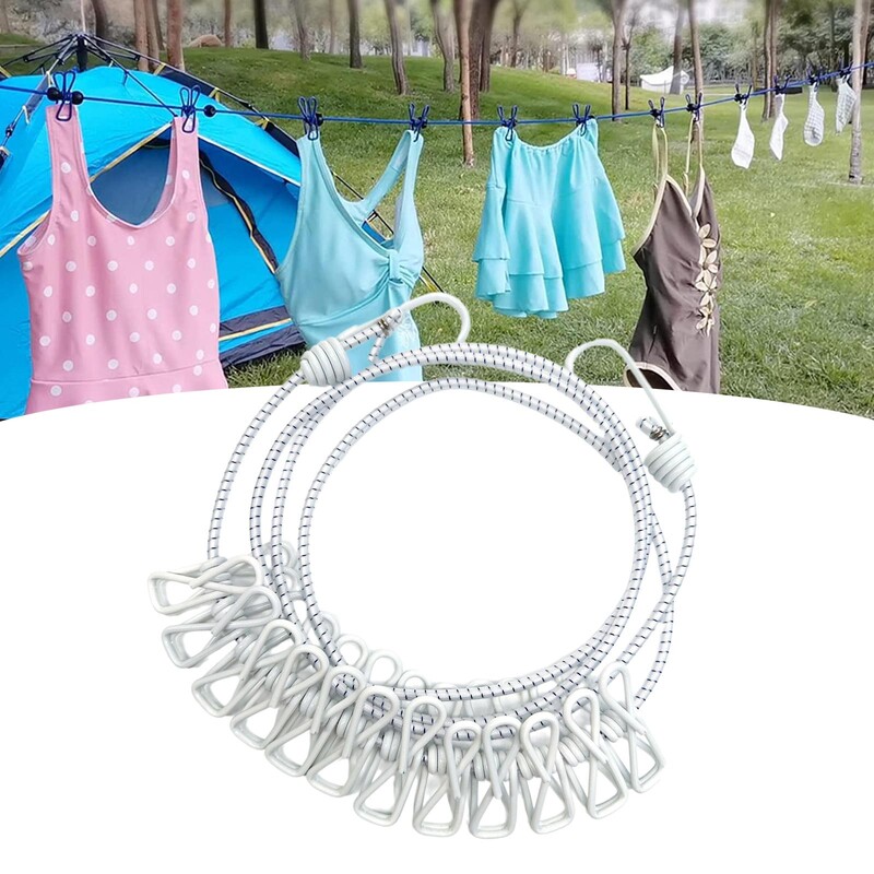Snur de rufe de camping cu 12 ace de rufe Linie de haine de călătorie uscare frânghie elastică pentru barcă, curte, hotel, interior, exterior