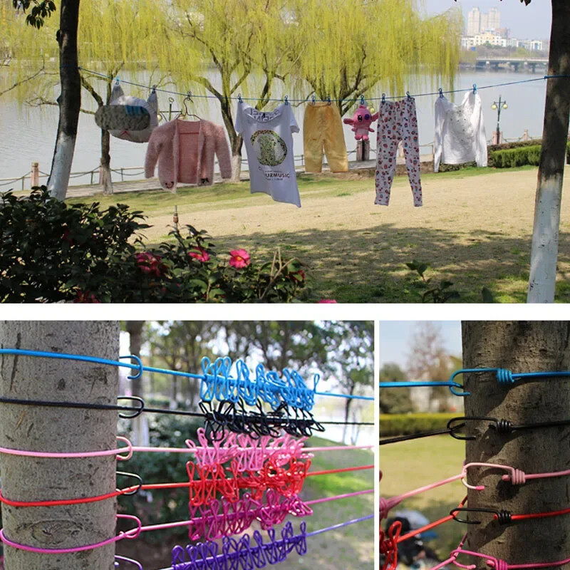 Nešiojama drabužių virvė su 12 spaustukų Ištraukiama skalbinių džiovykla Drabužių virvės Džiovinimo stovo audinio pakabinimo linija, skirta lauke