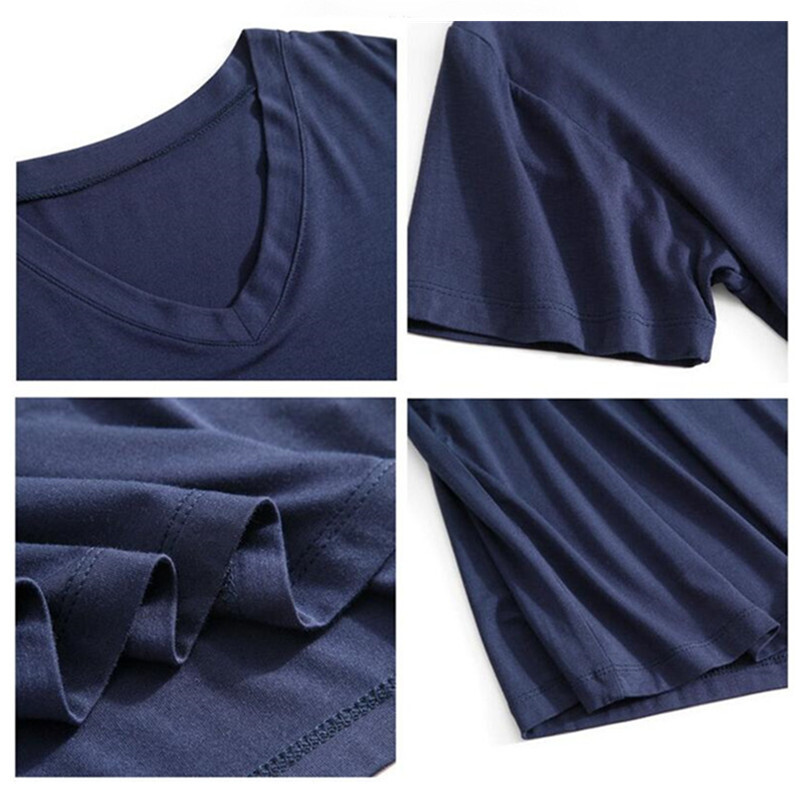 Летни горнища за мъже Вискоза Плюс размер Пижами Мек модален памук Мъжко спално облекло С къс ръкав Тениска за сън Домашни дрехи