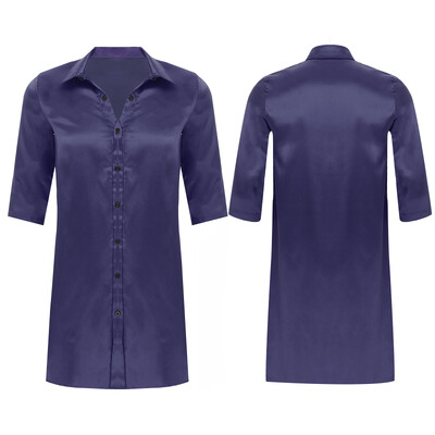 Vyriški šilkiniai atlasiniai marškiniai Ilgi poilsio drabužiai, apverčiama apykakle su puse rankovių, užsegama pižama Viršutiniai lenktais kraštais miegui skirti drabužiai „Sissy“ namų drabužiai