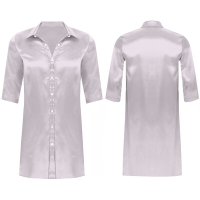 Vyriški šilkiniai atlasiniai marškiniai Ilgi poilsio drabužiai, apverčiama apykakle su puse rankovių, užsegama pižama Viršutiniai lenktais kraštais miegui skirti drabužiai „Sissy“ namų drabužiai