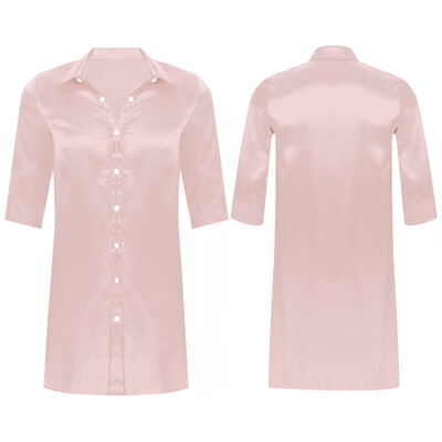 Vyriški šilkiniai atlasiniai marškiniai Ilgi poilsio drabužiai, apverčiama apykakle su puse rankovių, užsegama pižama Viršutiniai lenktais kraštais miegui skirti drabužiai „Sissy“ namų drabužiai