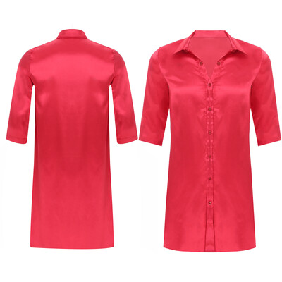 Vyriški šilkiniai atlasiniai marškiniai Ilgi poilsio drabužiai, apverčiama apykakle su puse rankovių, užsegama pižama Viršutiniai lenktais kraštais miegui skirti drabužiai „Sissy“ namų drabužiai