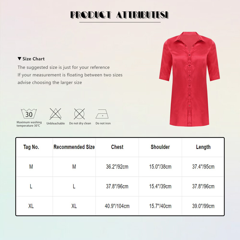 Vyriški šilkiniai atlasiniai marškiniai Ilgi poilsio drabužiai, apverčiama apykakle su puse rankovių, užsegama pižama Viršutiniai lenktais kraštais miegui skirti drabužiai „Sissy“ namų drabužiai