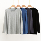 Új, 2024-es férfi modális póló alvó felsők O-nyakú, hosszú ujjú elasztikus otthoni ruházat tömör alkalmi hálóruha férfi ruhák tavaszi pizsamák