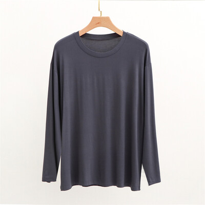 Új, 2024-es férfi modális póló alvó felsők O-nyakú, hosszú ujjú elasztikus otthoni ruházat tömör alkalmi hálóruha férfi ruhák tavaszi pizsamák