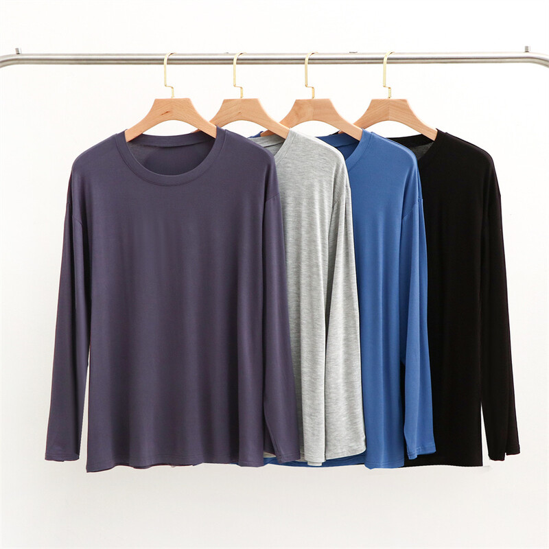 Új, 2024-es férfi modális póló alvó felsők O-nyakú, hosszú ujjú elasztikus otthoni ruházat tömör alkalmi hálóruha férfi ruhák tavaszi pizsamák