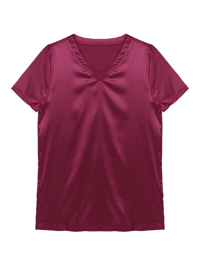 #M-XXL Ανδρικό σατέν Sleep T-shirt με κοντό μανίκι Φαρδιά πιτζάμες μονόχρωμα σαλονάκια Sleepwear Soft Nightwear