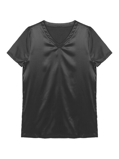 #M-XXL Ανδρικό σατέν Sleep T-shirt με κοντό μανίκι Φαρδιά πιτζάμες μονόχρωμα σαλονάκια Sleepwear Soft Nightwear