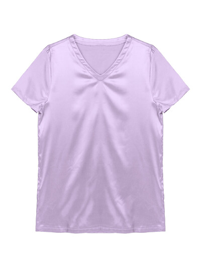 #M-XXL Ανδρικό σατέν Sleep T-shirt με κοντό μανίκι Φαρδιά πιτζάμες μονόχρωμα σαλονάκια Sleepwear Soft Nightwear