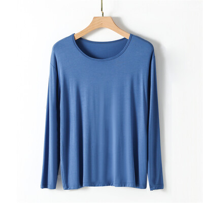 Modális tavaszi őszi férfi otthoni ruha O-nyakú, hosszú ujjú sztreccs fehérnemű Kényelmes alvó felsők Pizsama póló Hálóruha 4XL