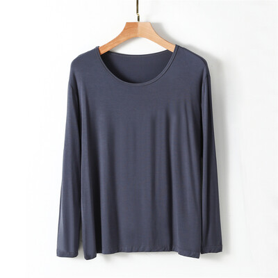 Modális tavaszi őszi férfi otthoni ruha O-nyakú, hosszú ujjú sztreccs fehérnemű Kényelmes alvó felsők Pizsama póló Hálóruha 4XL