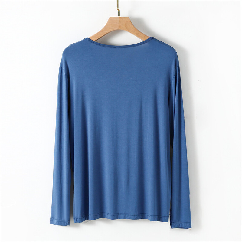 Modális tavaszi őszi férfi otthoni ruha O-nyakú, hosszú ujjú sztreccs fehérnemű Kényelmes alvó felsők Pizsama póló Hálóruha 4XL